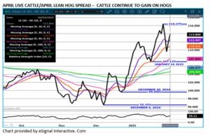 eSignal April LC/LH spread chart on 2.4.25